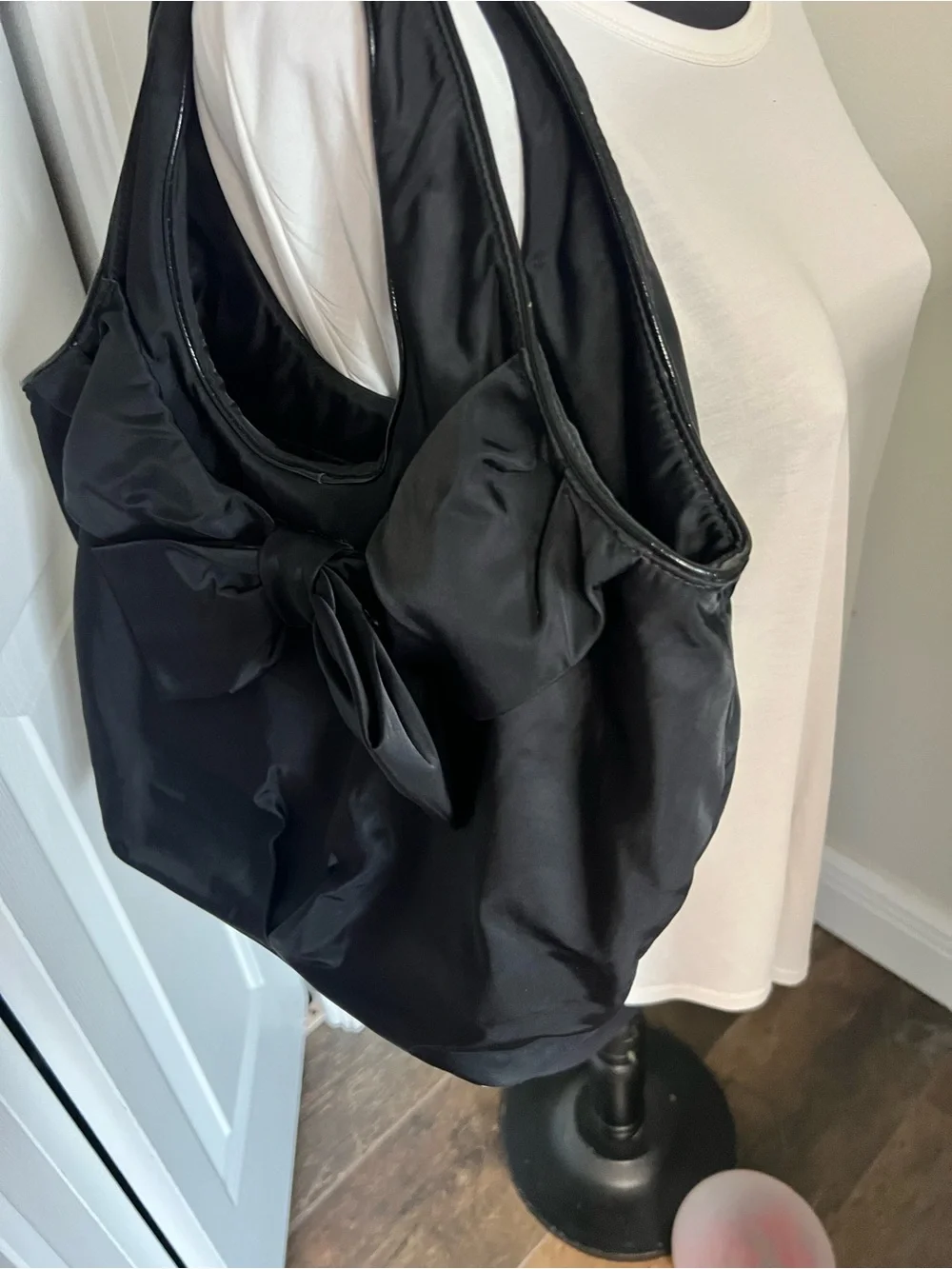 kate spade Black Satin Shoulder Bag with Bow
